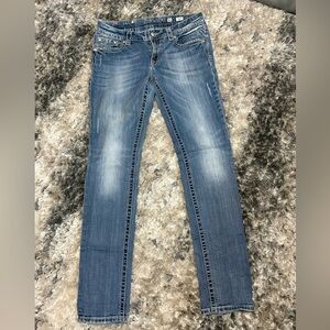 Miss Me Medium Blue Skinny Jeans with Faded Whiskering